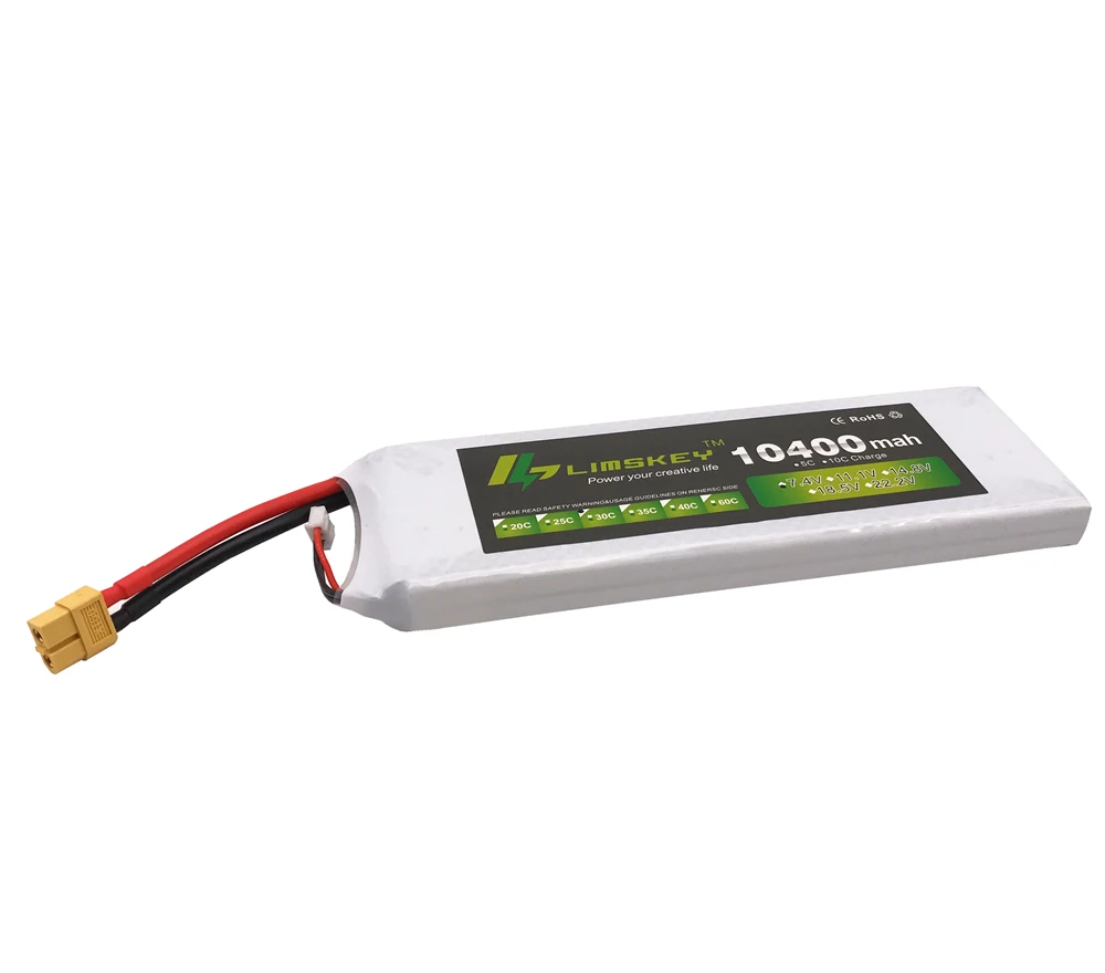 Limskey High capacity 7.4V 10400mAh Lipo Battery 30C 2S Battery 2S LiPo 7.4 V 10400 mAh 2S 1P Lipo For RC Boat Car VS 10000