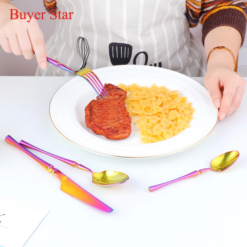 New 4-Piece Rainbow Cutlery Set Stainless Steel Flatware Set Dinner Fork Knife Scoop Teaspoon Western Food Tableware Set Gift