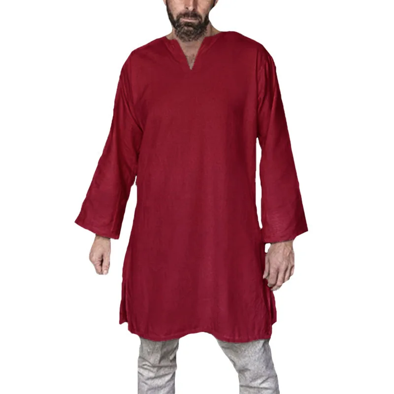 European Medieval Men Shirts Tunic Viking Tops Adult Men Warrior Pirate Costume Cotton Long Sleeve Shirt Stage Cosplay Costumes