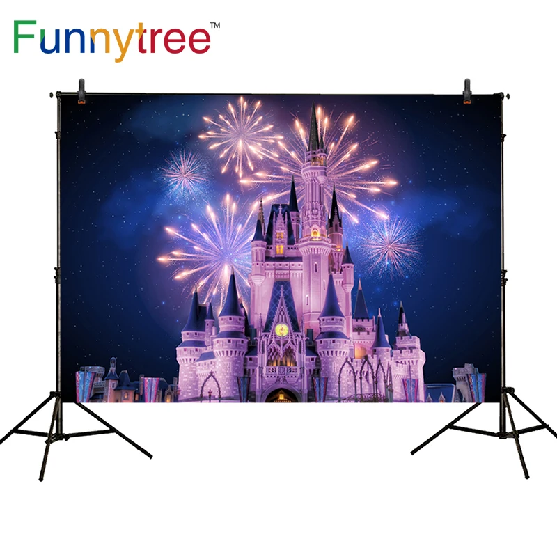 Funnytree Background Photo Studio Firecrackers New Year Fireworks Fairy Tale Castle Night Children Photography Backdrop