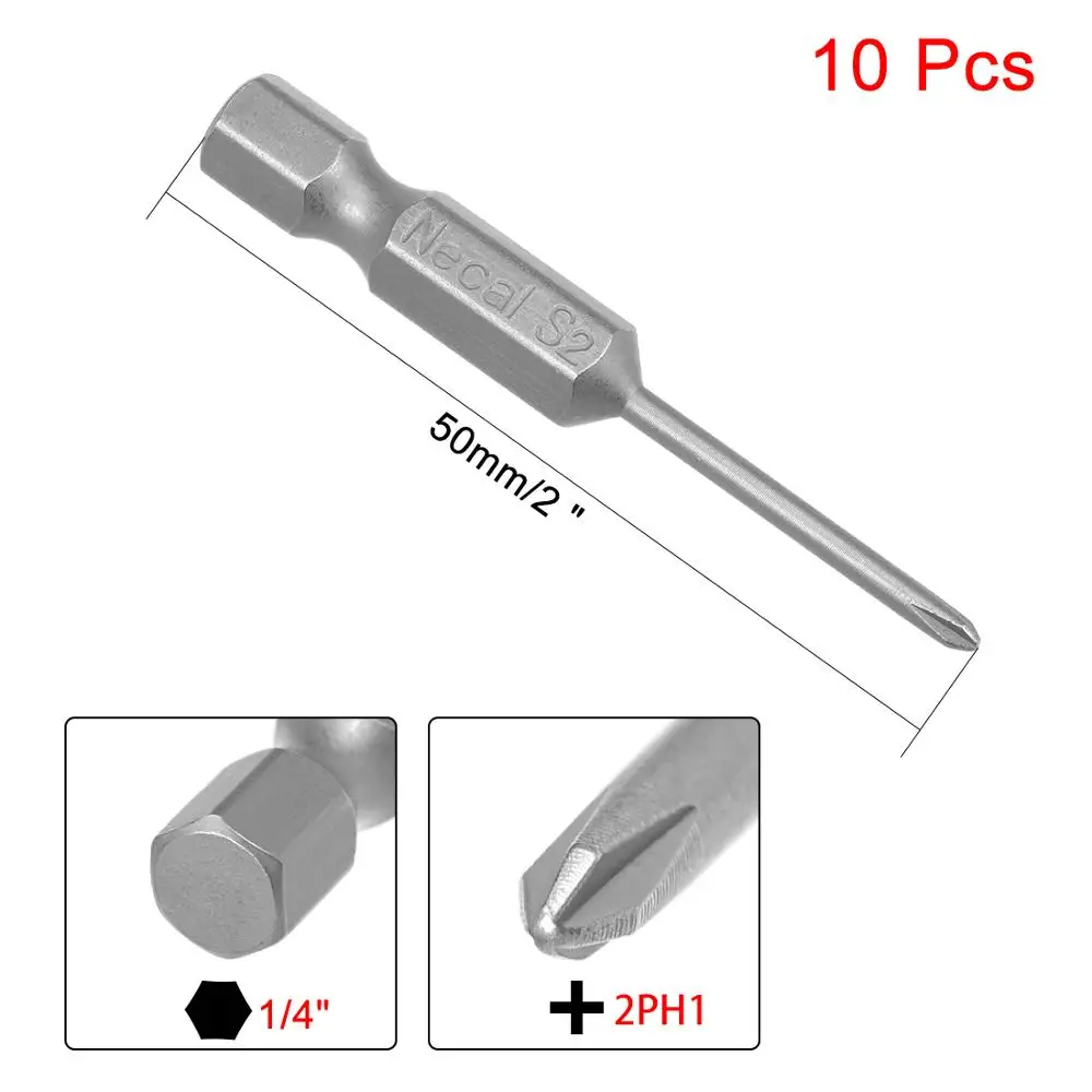 UXCELL 10pcs PH00 PH1 1/4-Inch Hex Shank Phillips Magnetic Screw Driver Bits 50mm Length S2 Screwdriver Bits набор отверток