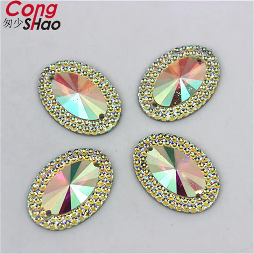 Cong Shao 100 sztuk 13*18/18*25mm kolorowe owalne żywica Rhinestone wykończenia półpłaskie koraliki kryształy szycia 2 otwór guzik kostiumu CS473