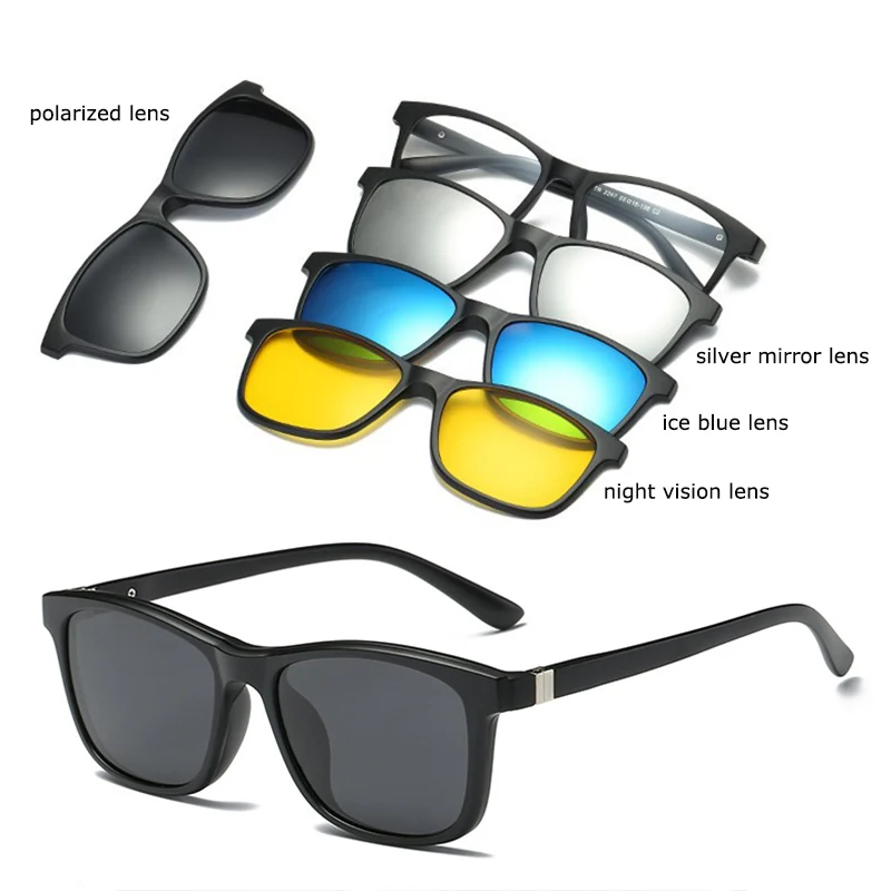 Belmon Spectacle Frame Men Women With 4 Piece Clip On Polarized Sunglasses Magnetic Glasses Male Female Myopia Optical RS479