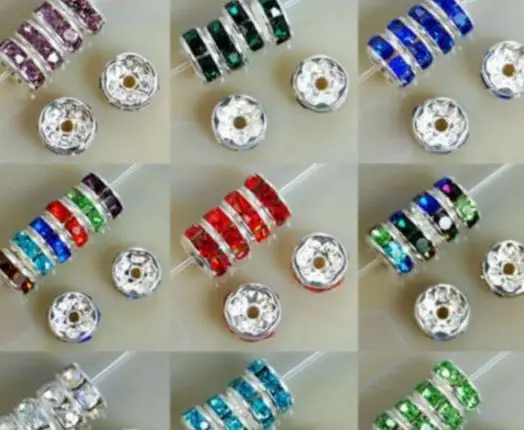 

6mm 8mm 10mm 12mm OME34R Mixed Crystal Rhinestone Metal Rondelle Spacer silver Plated DIY Loose Beads Charm Bracelet Crafts