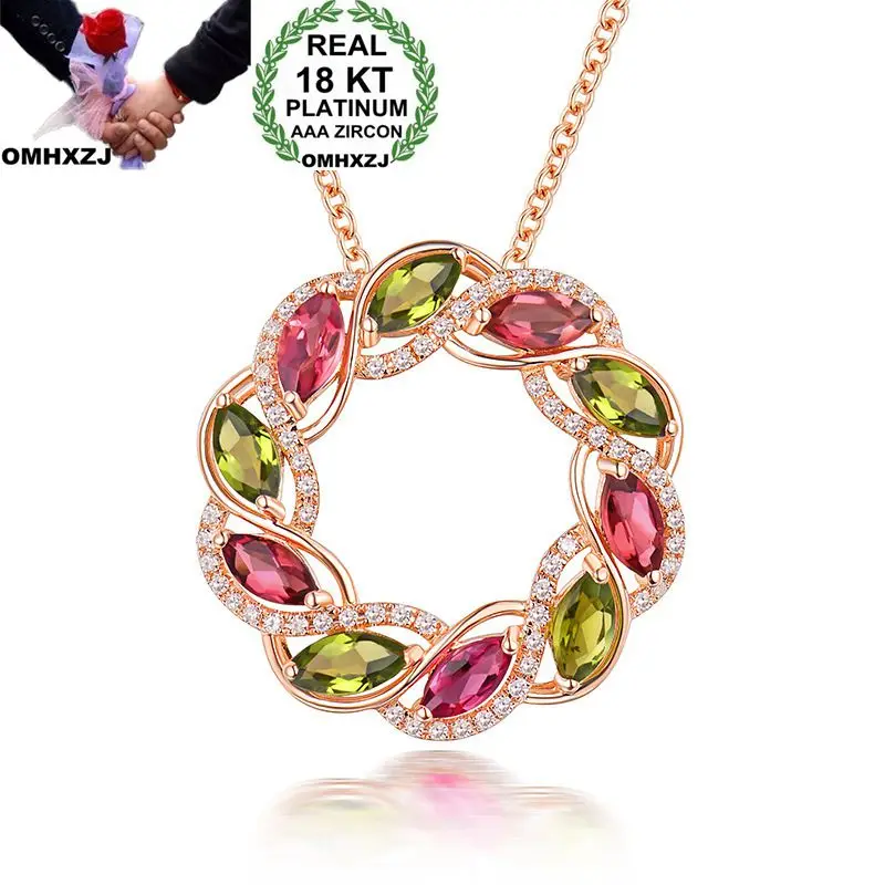 

OMHXZJ Wholesale European Fashion Woman Girl Party Wedding Gift Colorful AAA Zircon 18KT Rose Gold Necklace Pendant Charm CA209
