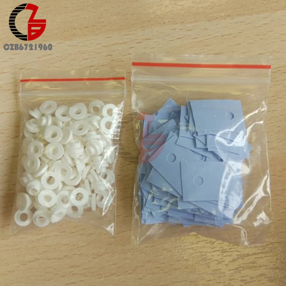 100Pcs TO-220 Transistor Rondella di Plastica di Isolamento Rondella + 100Pcs TO-220 Isolato Pad In Silicone Copriletto striscia