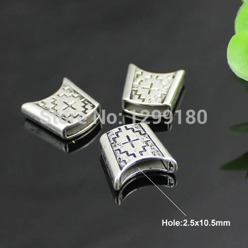 10pcs Tibetan Silver Slider Spacers Beads For Leather Cord Bracelets Findings DIY Making Accessories Hole: approx 10.5x2.5mm