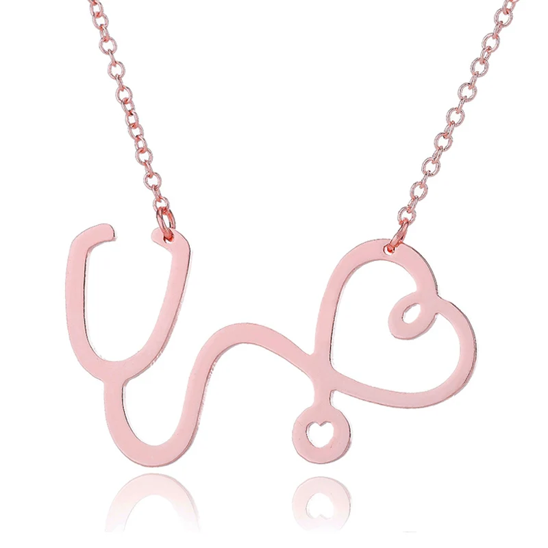 Sasusp Stainless Steel Stethoscope Heart Pendants Necklaces Fashion Chain Necklace Women Christmas Gifts For Nurse Doctor