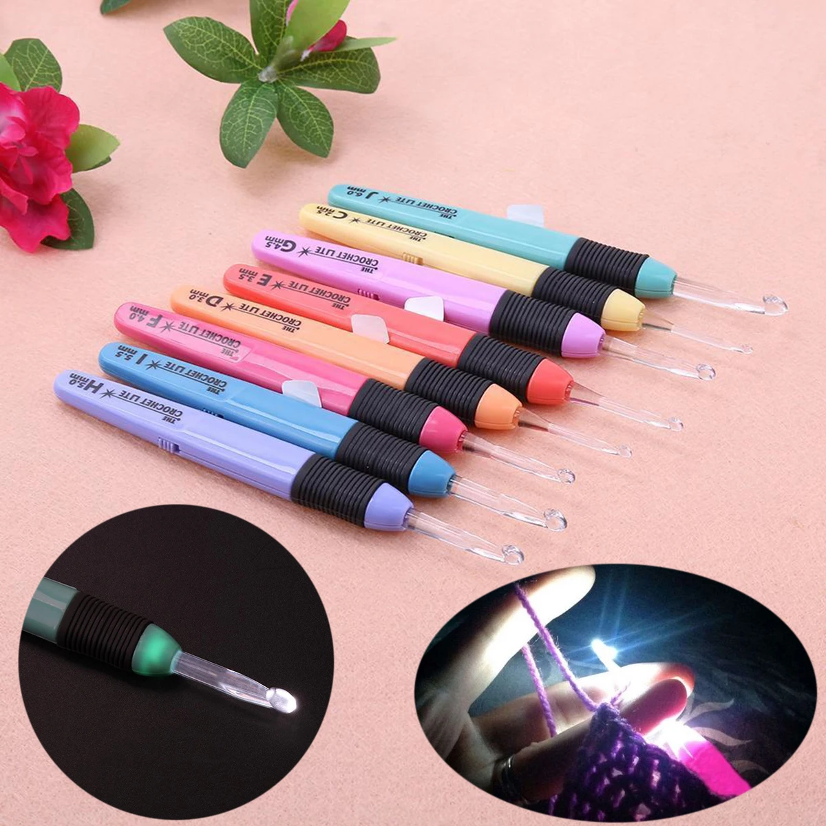 JX-LCLYL 8pcs 8 Sizes New Crochet Hook Knitting Needles Sewing Tool With LED Light Style