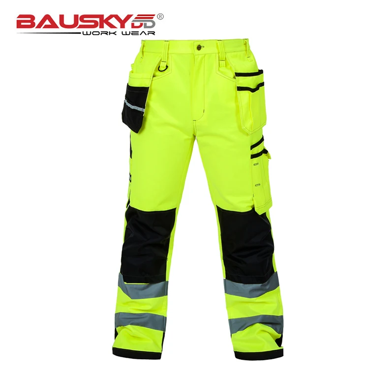 Bauskydd Hi vis tool pocket pant functional safety workwear work trousers  cargo work pant with knee pads