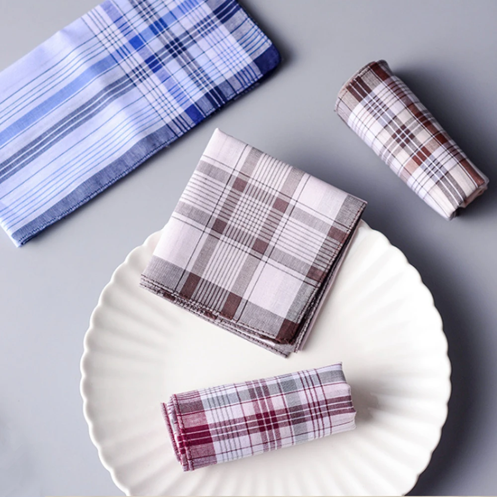 10Pcs/lot SHSEJA Classic Vintage Plaid Stripe Handkerchief Hanky Men Pocket Squares 100% Cotton Business Casual Chest Towel