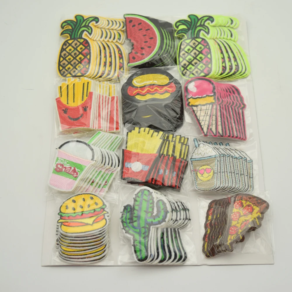 120Pcs Embroidery Mix Iron On Patch Donuts Fruit Badge Bag Clothes Fabric Applique