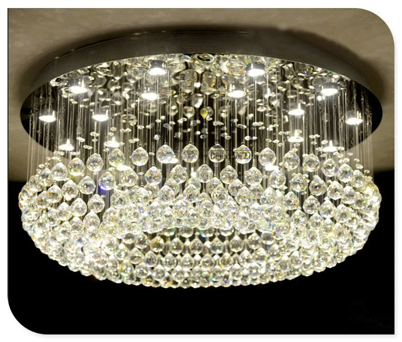 Contemporary Round LED Crystal Celling Light Rain drop K9 Crystal Chandeliers Flush Mount LED Ceilinglights Lustres Lighting Fix