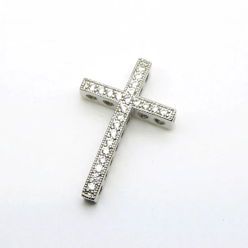 Jewelry Material Gold-Color CZ Brass Metal Micro Pave Cubic Zirconia Jesus Cross Beads For Jewelry Making Accessories BC-1