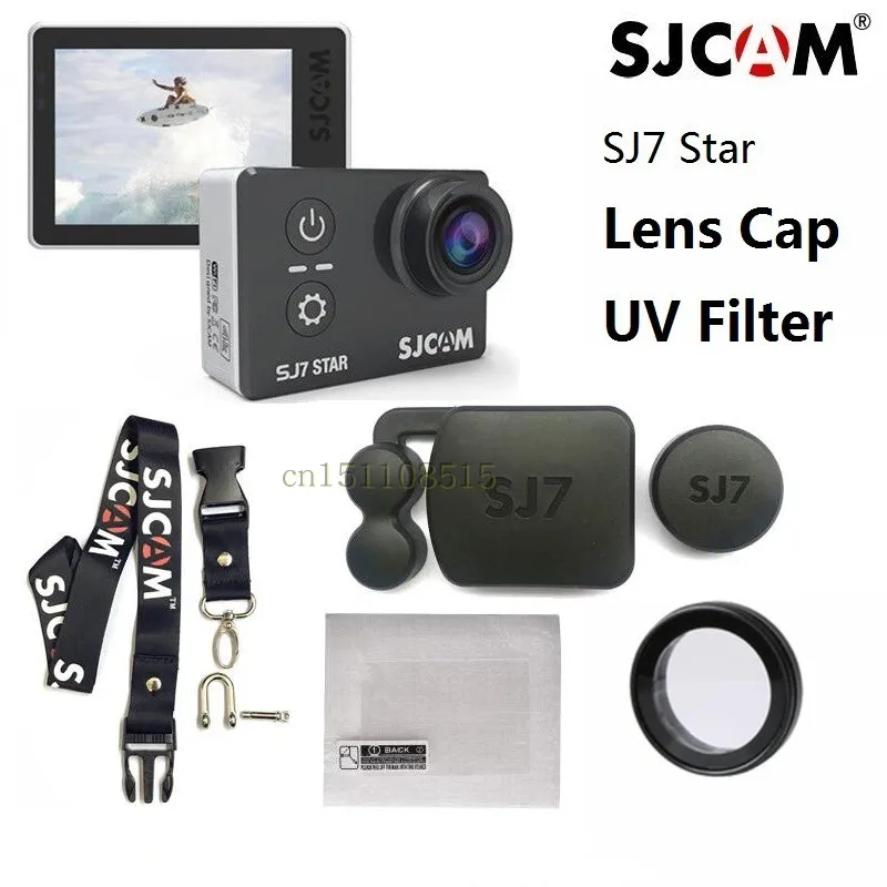 Sjcam Originele SJ7 Ster Anti Scratch Glas Uv Filter Waterdicht Cover Case Lensdop Beschermen Film Frame Veiligheid Touw Action camera