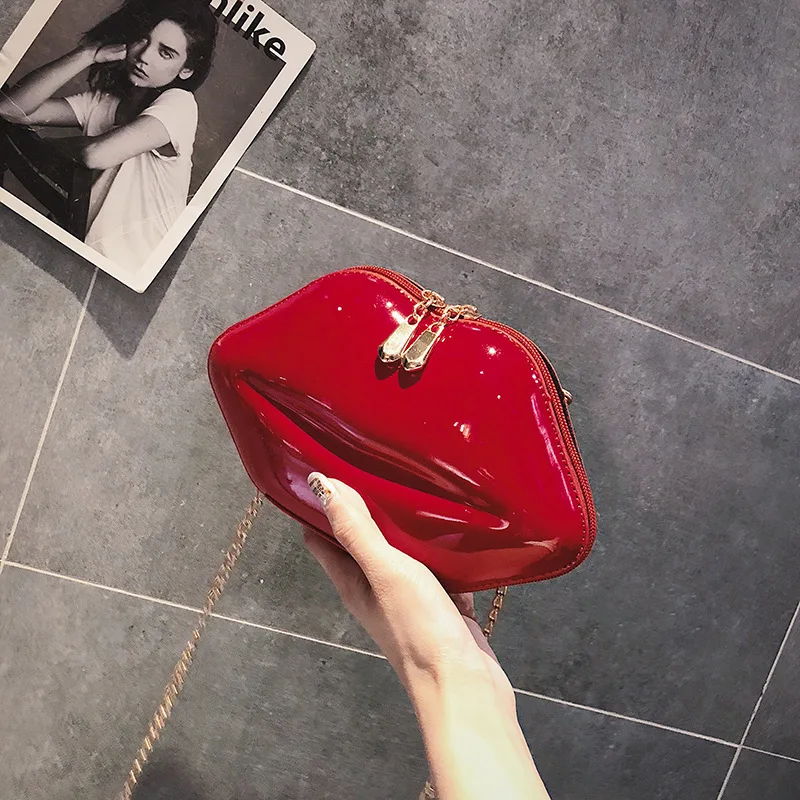 New PU Leather Sexy Red Lips Clutch Bag Women Evening Bags Small Chain Purse Handbags Bride Bridesmaid Wedding Party Bag