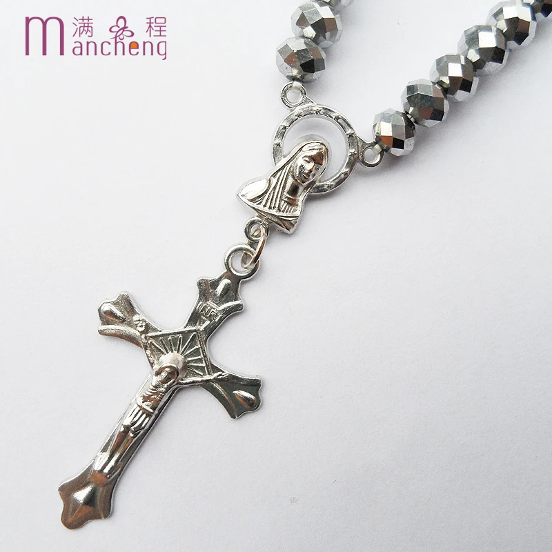 official-website tiki 33bead Catholic Christ Virgin Jesus Cross Bracelet Christian Rosary Tasbih Prayer Crystal браслет