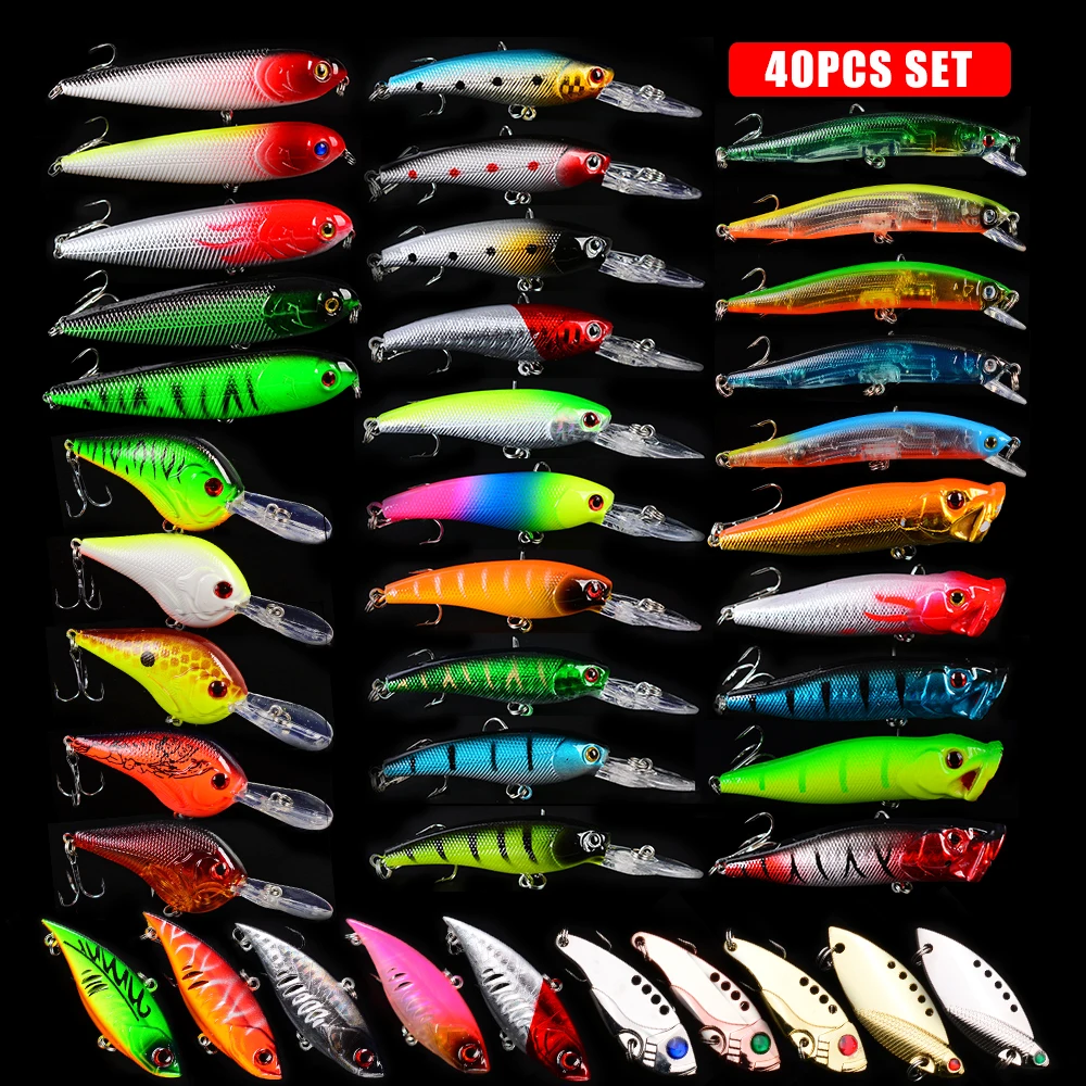 Mixed 11 Models Fishing Lure Set Catfish Minnow Fishing Tackle Artificial Fish Popper Plastic Hard Bait Supplies