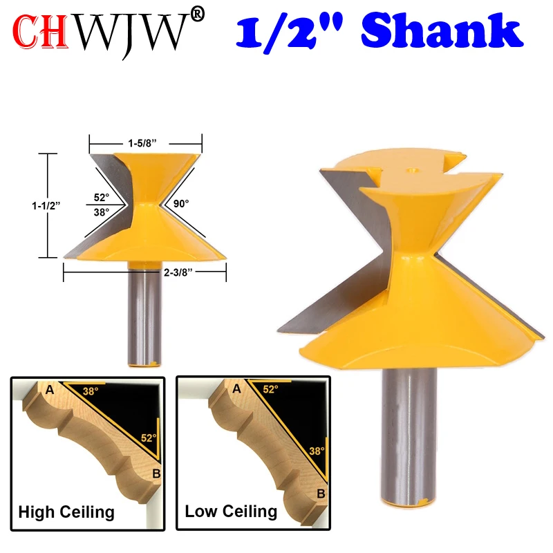 

1PC 1/2" Shank 52 Degree X 38 Degree Crown Molding Miter Router Bit -CHWJW 16143