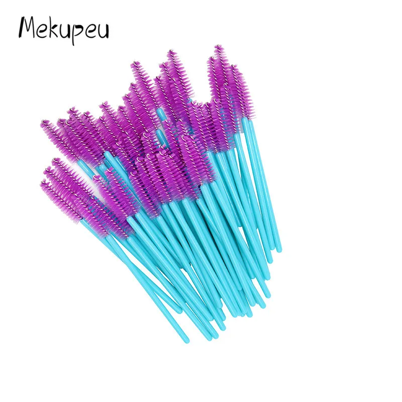 50 Stück/Packung Nylon-Mascara-Bürsten mit goldenem/blauem Griff, Einweg-Wimpernbürsten für Wimpernverlängerung, Make-up-Pinsel – Detail 10