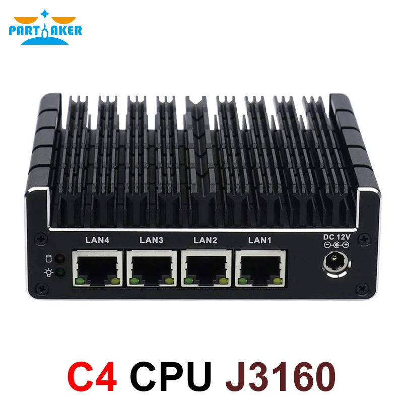 Partaker New NUC Mini PC Celeron J3160 Quad Core 4 Intel i211AT Nic X86 Computer Soft Router Linux Server Support Pfsense AES-NI