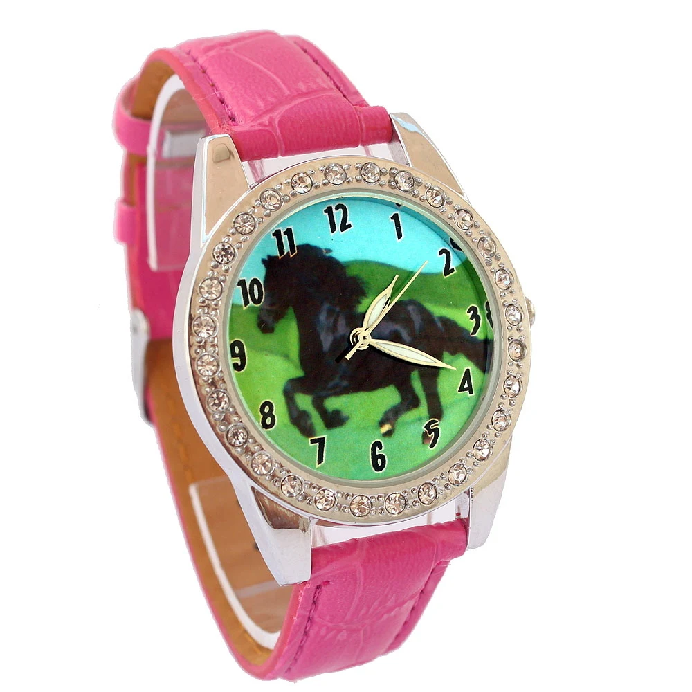 Top Brand Kids Children Fashion Watches Quartz Leather Strap Wrist Watch Boys Girls watches cartoon watches horse dial