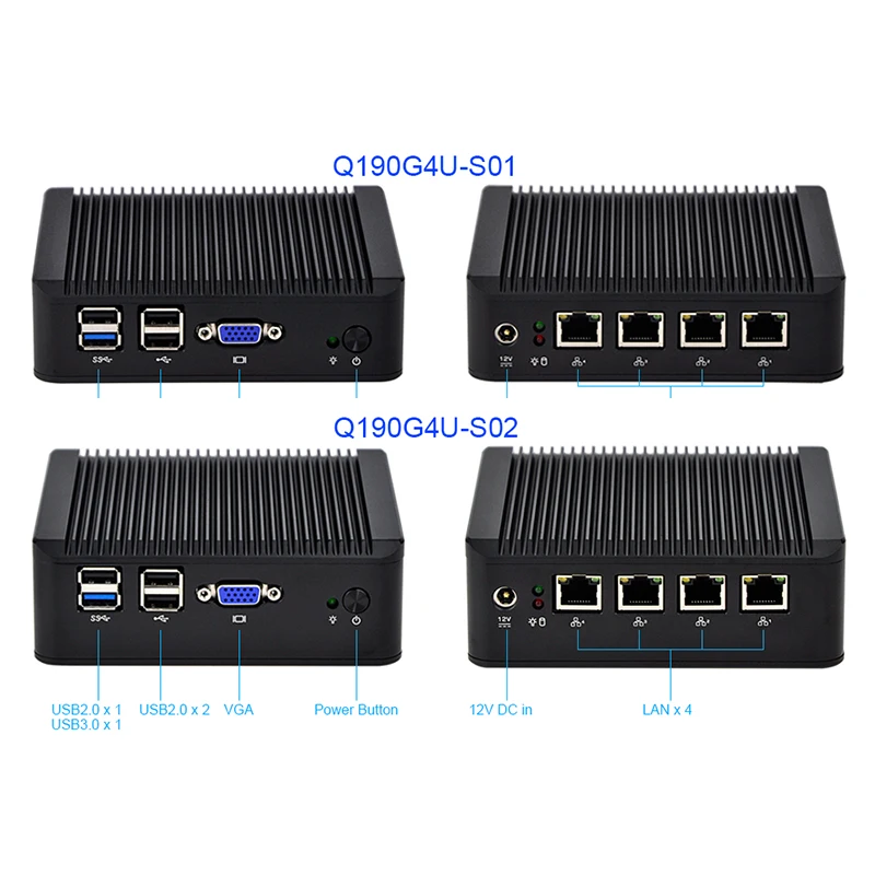 Qotom mini processador pc j1900 com núcleo quad nano itx 4 gigabit nic firewall roteador fanless computador q190g4u