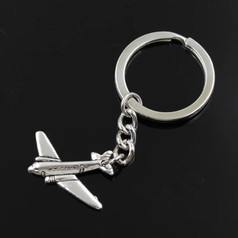 New Fashion Men 30mm Keychain DIY Metal Holder Chain Vintage Airplane Plane 25x31mm Silver Color Pendant Gift