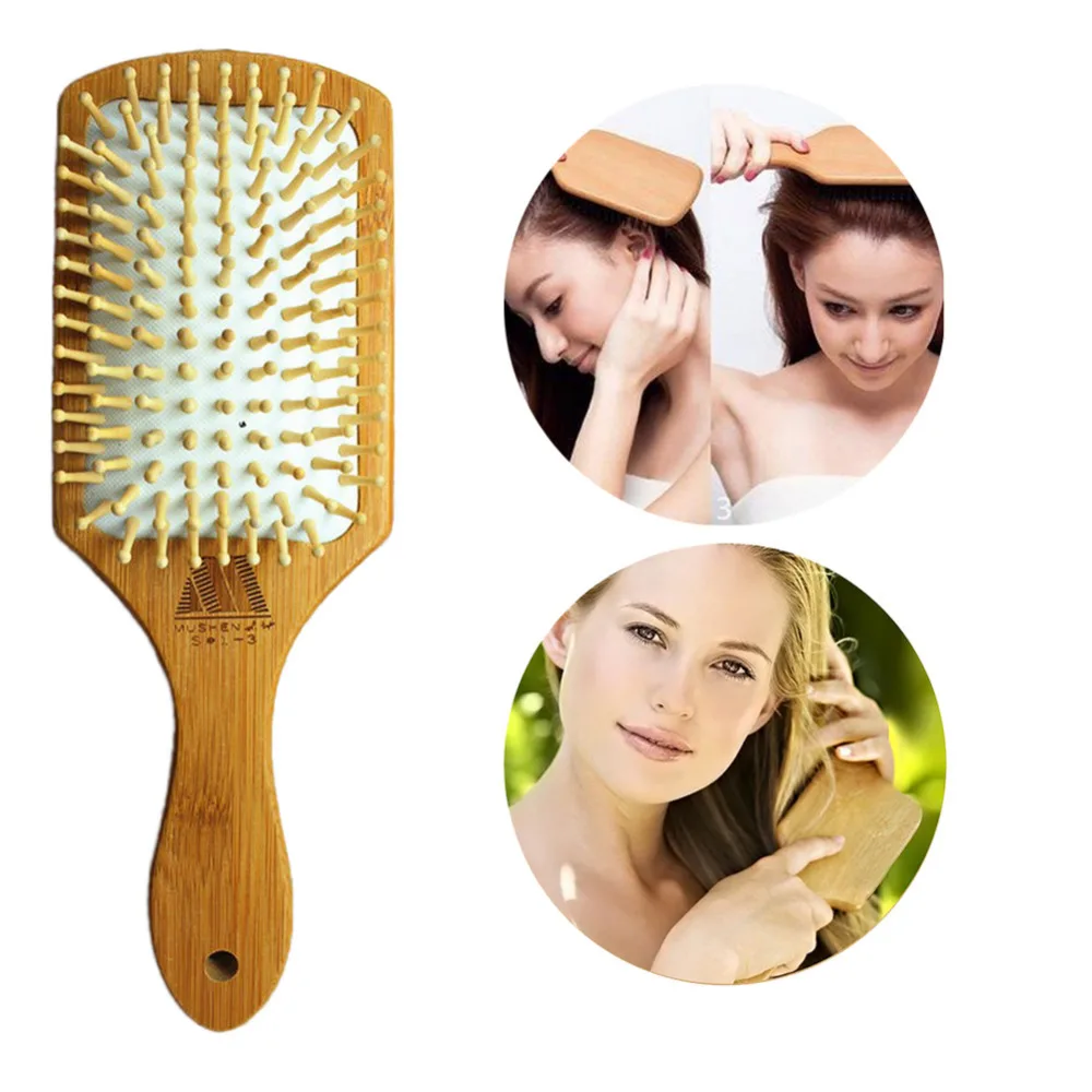 

Natural health bamboo wooden comb air cushion massage paddle hair brush heat resistant beard comb For women makeup brushes 2017