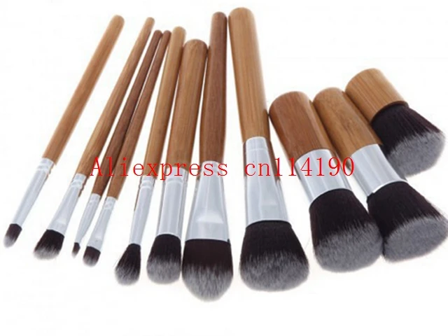 Wholesale 11Pcs/set  Makeup Brushes Cosmetics Tools Natural Bamboo Handle Eye Brushes Set Eyeshadow Foundation Mascara Set