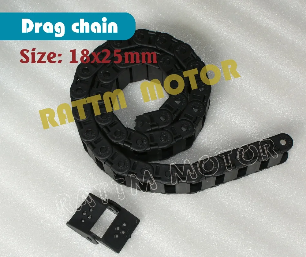 2M 18 x 25mm Cable drag chain wire carrier with end connectors plastic towline for CNC Router Machine Tool 1000mm half seal open