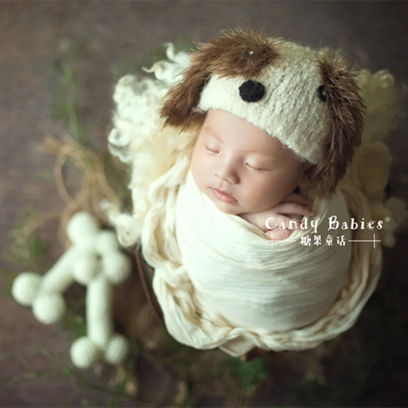 

Cute Baby Hat Photography Props Knitted Animal Hat Set Crochet Newborn Dog Bonnet Boys Birthday Gift