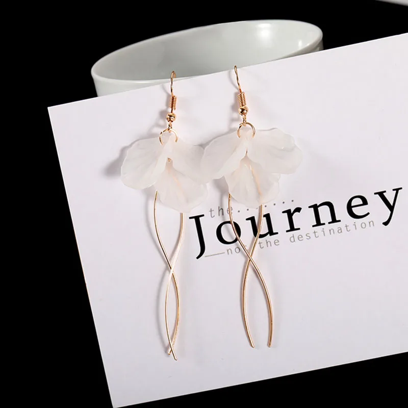 JIOFREE 2018 New Korean white Acrylic petal Long Clip on Earrings For Women Accessories Earings Fashion Jewelry