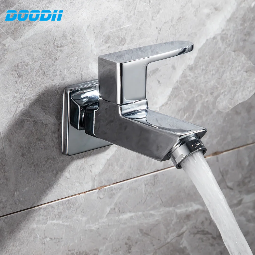 Wall Mounted Chrome Finished Bibcock Outdoor Garden Faucet Mop Pool Water Tap Zinc Alloy Basin Faucet Bibcock Doodii