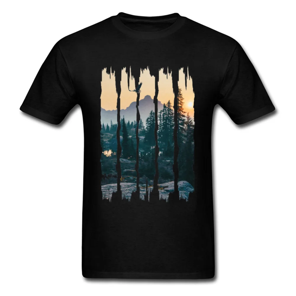 Chinese Style Natural Landscape Mountain Design T Shirt Stylish Fashion 3D Picture Tshirts For Men Round Collar Cotton T-shirts