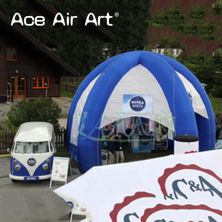 Gigantische blauwe en witte opblaasbare spintent met een diameter van 7 m / opblaasbare evenementstations / luchtkoepeltent voor promotie