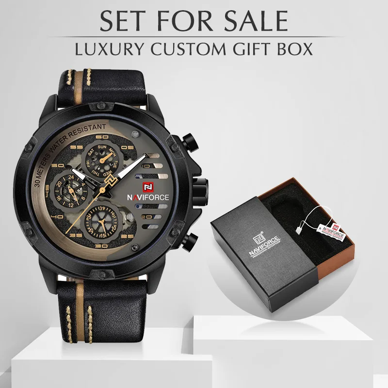 Orologi da uomo NAVIFORCE di Marca di Lusso Della Vigilanza Del Quarzo In Pelle Uomo di Sport Orologi Da Polso Impermeabile Maschio Orologio Con Box