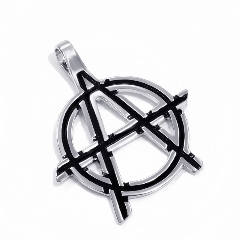 Anarchy Symbol Pendant Necklace for Men Boy Women Black Pendant with Leather Necklace Jewelry LP216