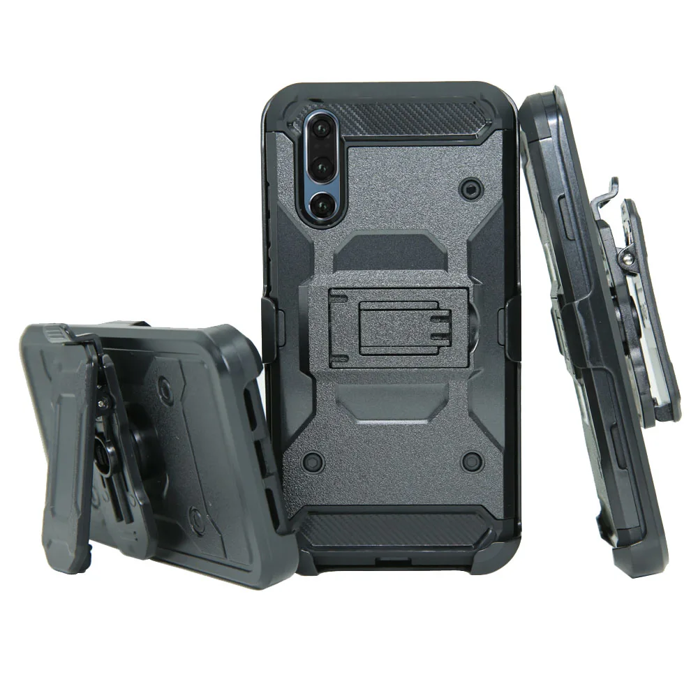 For Huawei P20 Heavy Duty Hybrid Rugged Armor Case With Belt Clip Holster Shockproof Stand Cover