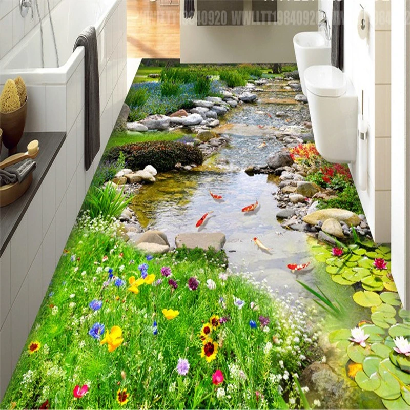 

beibehang Park river water papel de parede 3D Bathroom kitchen balcony PVC Wall paper Self wallpaper roll Floor mural painting