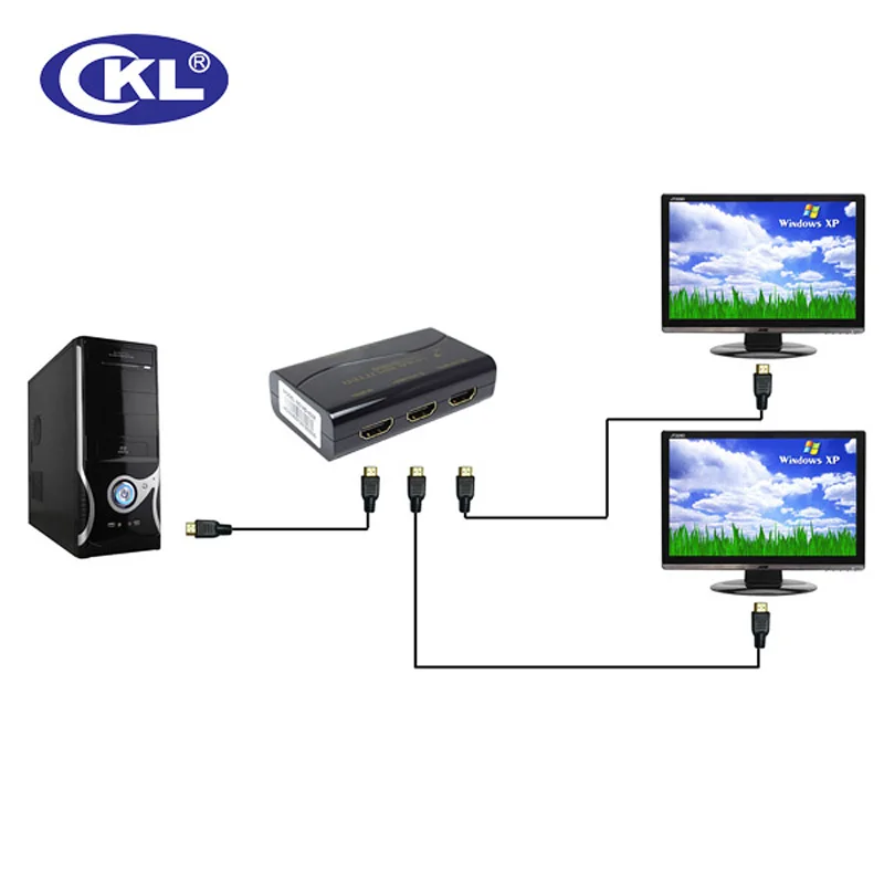 CKL HD-92M  1*2 2 Port Mini HDMI Splitter Support 1.4V 3D 1080P for PC Monitor