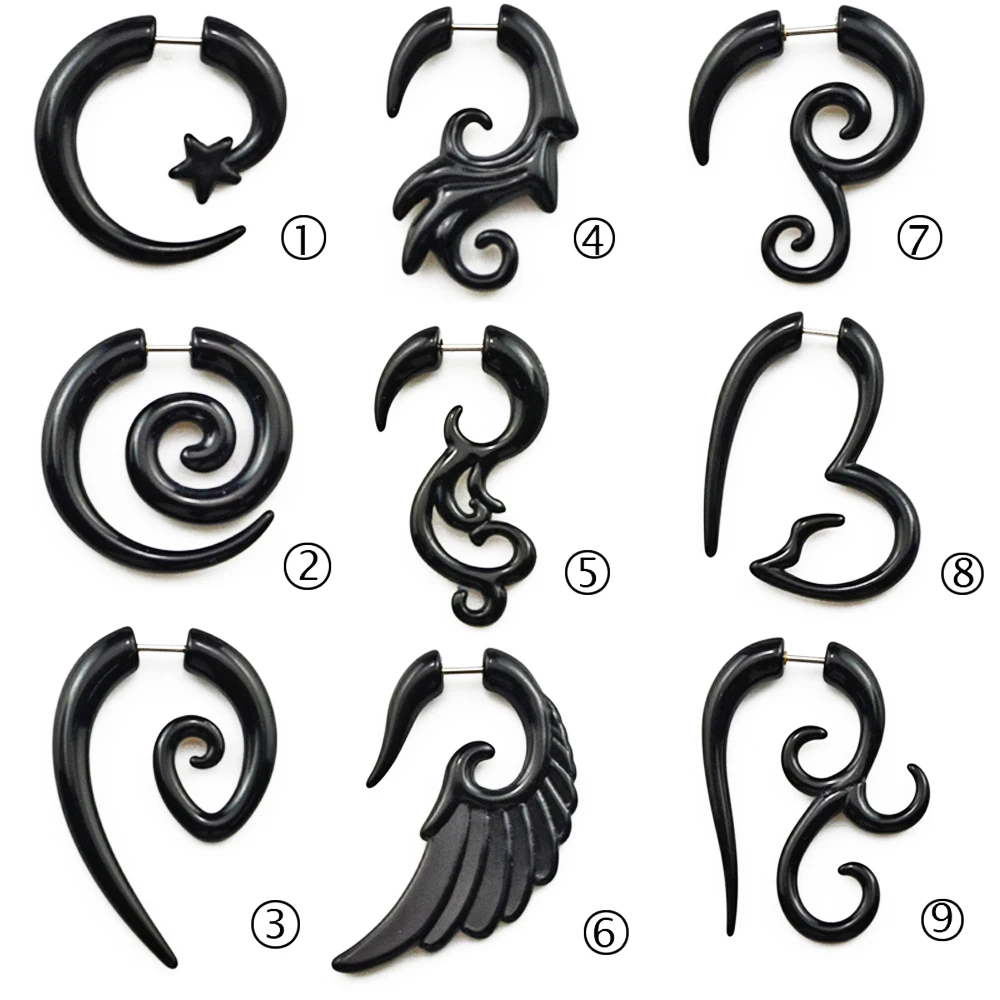 2pc Black Acrylic Fake Cheater Stretcher Flesh Earrings Punk style Acrylic Spiral Ear Taper Gauges Expanders Tunnel Plugs