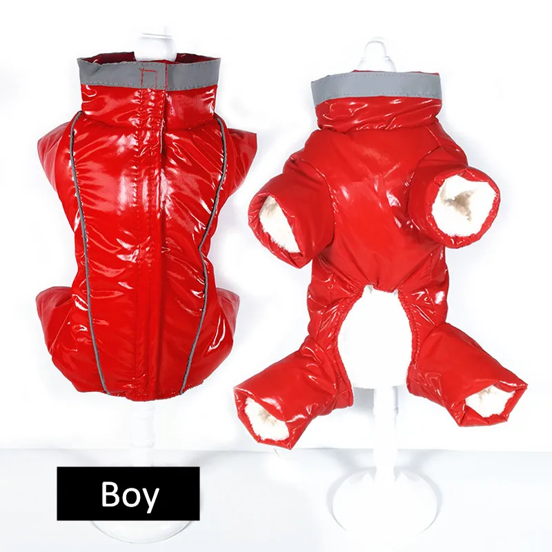 GLORIOUS KEK Dog Clothes Winter Waterproof Dog Overalls for Chihuahua Yorkie Reflective Thicken Warm Girl/Boy Dog Puffy Coat Red