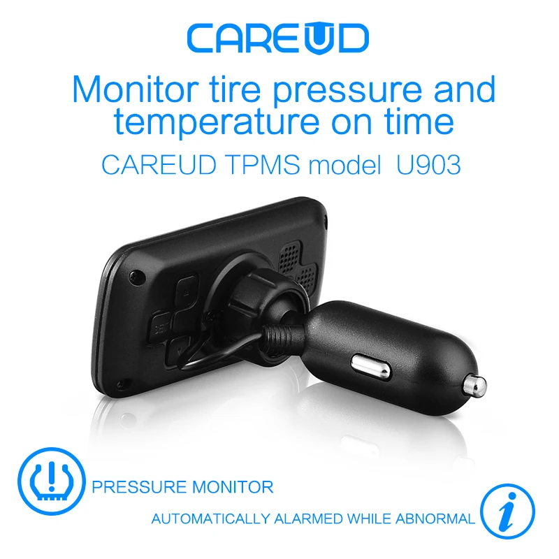 CAREUD-sistema de control de presión de neumáticos para coche, dispositivo TPMS inalámbrico con 4 sensores de batería reemplazables internos, pantalla LCD, U903