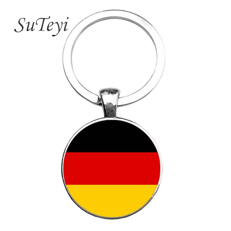 Fashion Germany Russia Flag Glass Keychains For Men Women National Flag Key Chain Jewelry Accessories