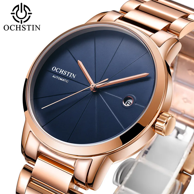 Luxury Top Brand OCHSTIN Mens Mechanical Watch Rose Gold Full Steel Bracelet horloges mannen Dresses Automatic Date Sport Watch