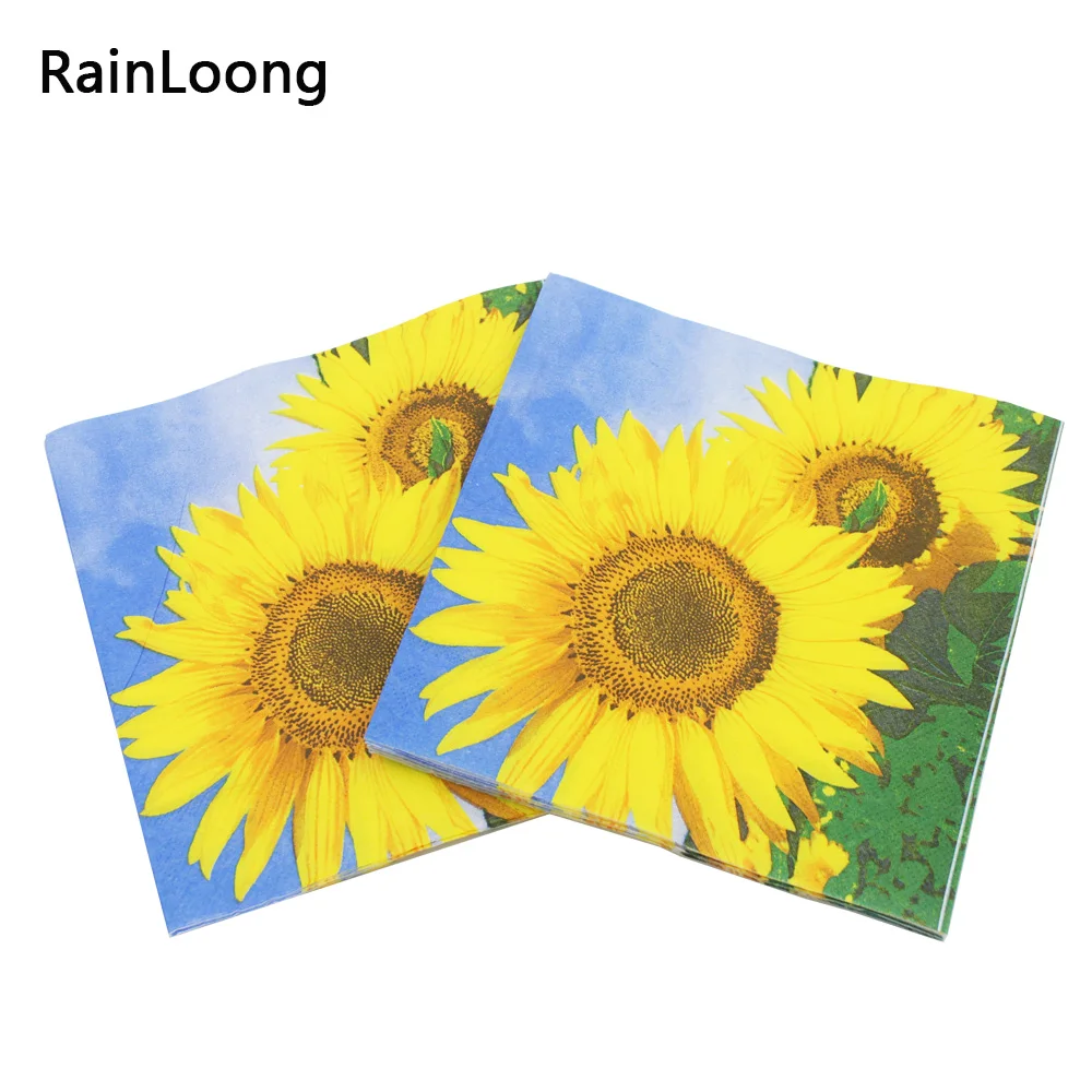 [RainLoong] Print Sunflower Paper Napkins Event & Party Tissue Cocktails Napkins Decoration Serviettes 33*33cm 1 pack