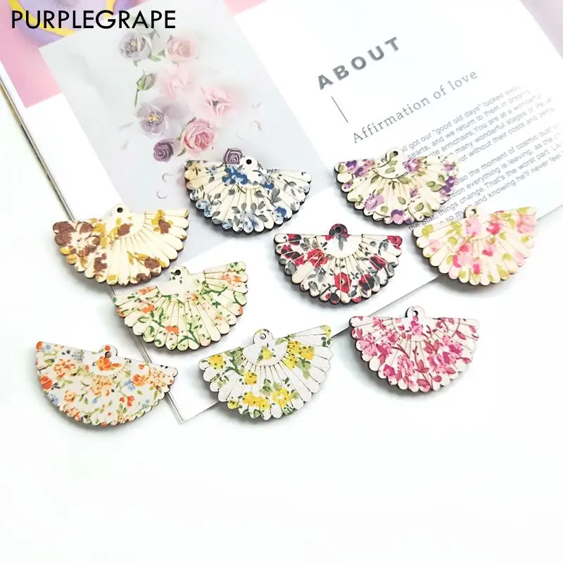 10pcs Wooden small fan pendant DIY hair accessories earrings jewelry material production art photography Dongfeng style kimono