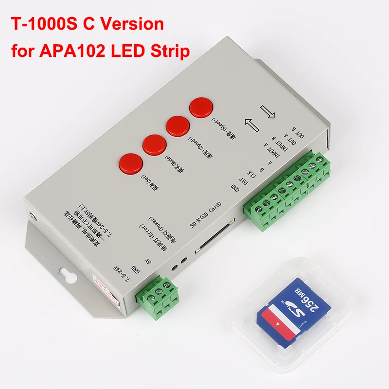 T-1000C APA102 APA107 HD107S SK9822 SD Card LED Pixel Controller(T-1000S C Version) DIY SPI Dimmer,Max 2048pixels,DC5-24V Input