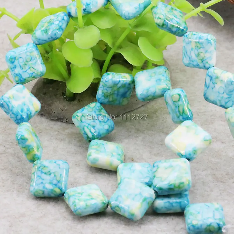 

14mm Hot Sale Riverstone Rain Flower Rainbow Stone Gem Diagonal Square Loose DIY Beads Crafts Women Jewelry making Accessories